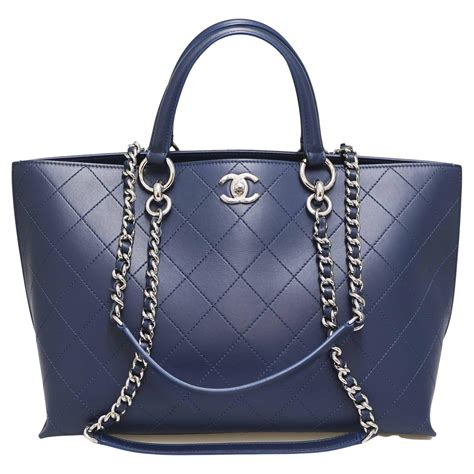 chanel tote blue|Chanel leather tote bag.